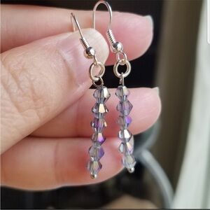 Swarovski Elements Silver Aurora Borealis Dangling Earrings Handmade NWT
